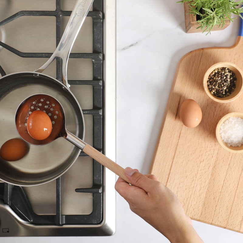 Sur La Table Kitchen Essentials Skimmer - Stainless Steel Head - Beech Wood Handle - Tie Card