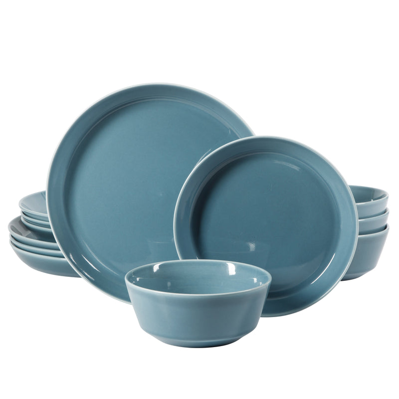 Gibson Elite Sunlit Mist 12pc Dinnerware Set - Solid Color - Stoneware -Gift Box