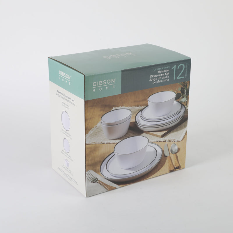 Gibson Home Folsom Shores 12pc Melamine Dinnerware Set - Colored Rim - Matte - 2400G - Gift Box