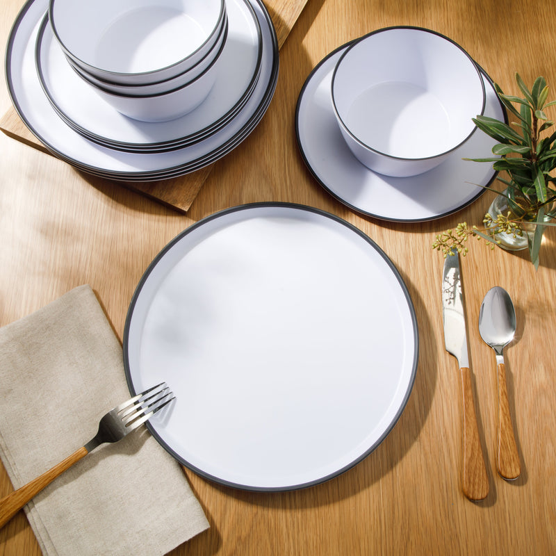 Gibson Home Folsom Shores 12pc Melamine Dinnerware Set - Colored Rim - Matte - 2400G - Gift Box