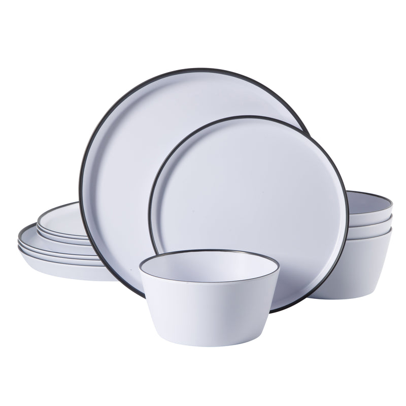 Gibson Home Folsom Shores 12pc Melamine Dinnerware Set - Colored Rim - Matte - 2400G - Gift Box