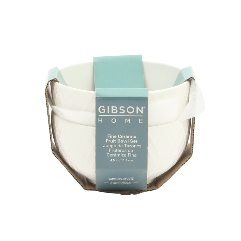 Gibson Home Great Essentials 2pc 4.5" Fruit Bowl Set - Embossed - White - Fine Ceramic -Color Sleeve