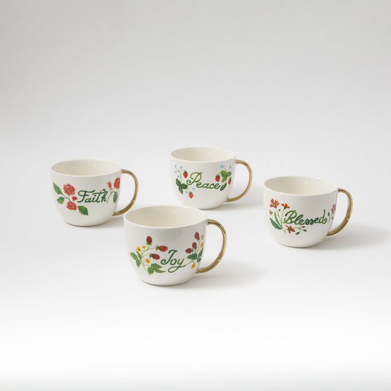 Gibson Home Inspired Gardens 17.5 oz Mug - Gold Handle w/ Decal - 4 Assorted Designs - Decorated - Fine Ceramic - Open Stock w/ UPC Label
