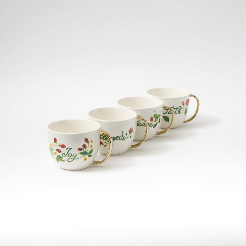 Gibson Home Inspired Gardens 17.5 oz Mug - Gold Handle w/ Decal - 4 Assorted Designs - Decorated - Fine Ceramic - Open Stock w/ UPC Label