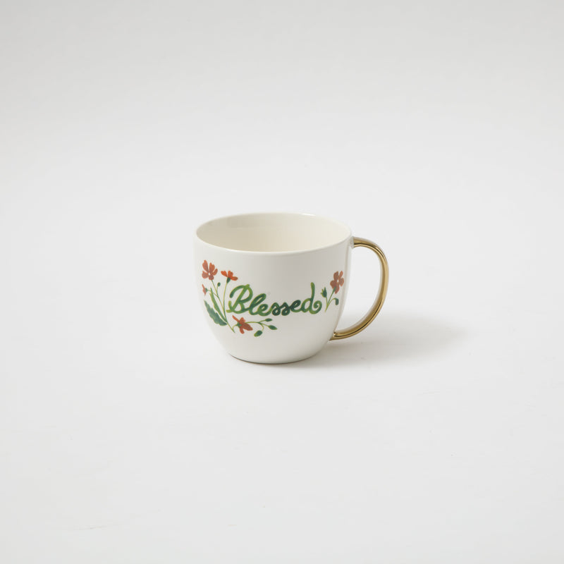 Gibson Home Inspired Gardens 17.5 oz Mug - Gold Handle w/ Decal - 4 Assorted Designs - Decorated - Fine Ceramic - Open Stock w/ UPC Label
