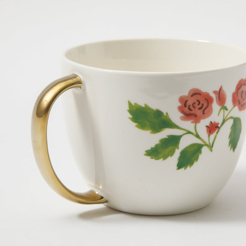 Gibson Home Inspired Gardens 17.5 oz Mug - Gold Handle w/ Decal - 4 Assorted Designs - Decorated - Fine Ceramic - Open Stock w/ UPC Label