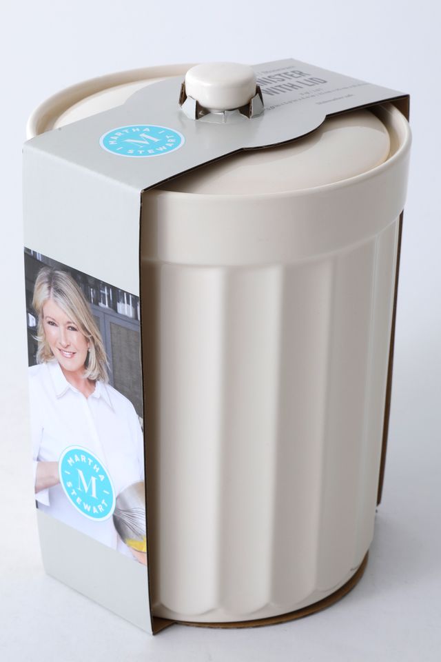 Martha Stewart Broadbrook 8.4" Canister w/ Lid - Cream - Solid Color - Stoneware - Color Sleeve