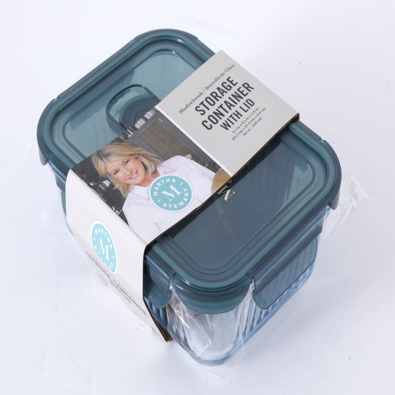 Martha Stewart Shadowbrook 32 oz Borosilicate Glass Storage Container w/ PP Lid - Green Lid - Rectangle - Color Sleeve