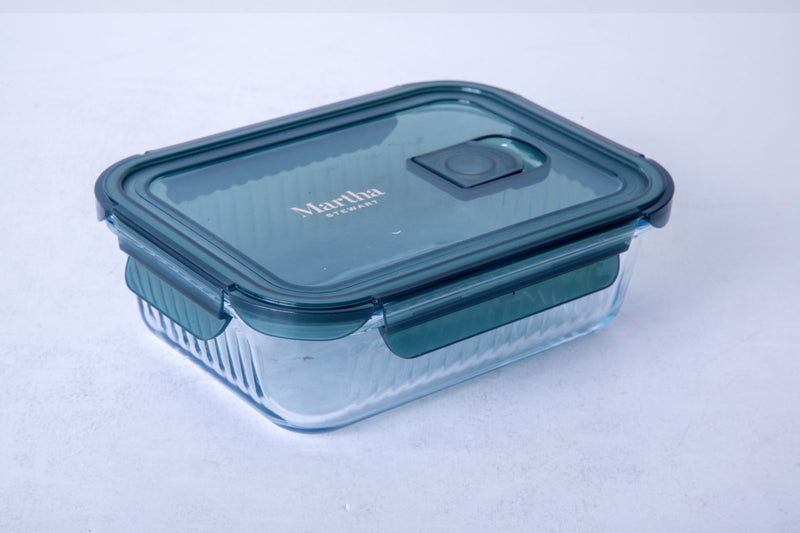 Martha Stewart Shadowbrook 32 oz Borosilicate Glass Storage Container w/ PP Lid - Green Lid - Rectangle - Color Sleeve