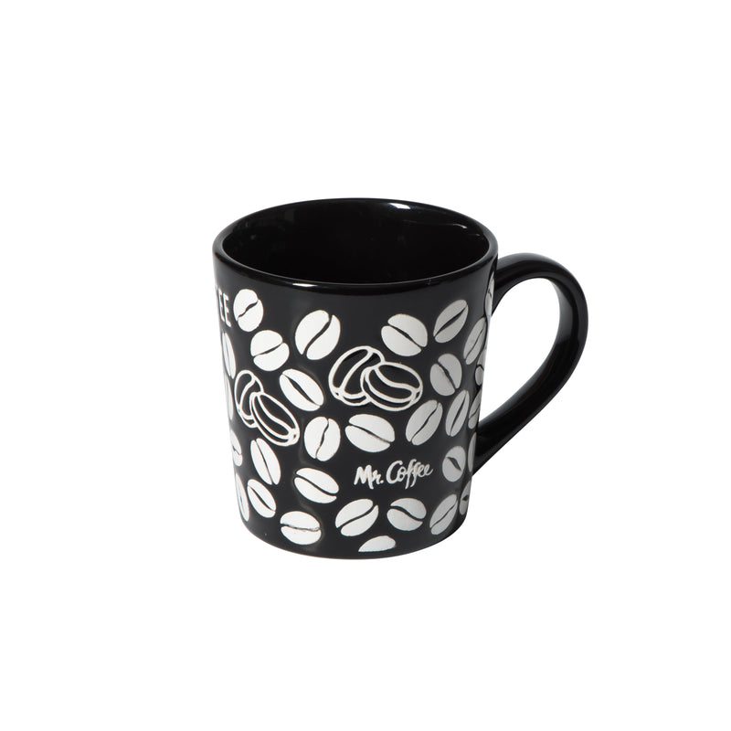 Mr. Coffee Vintage Brew 2pc 18oz Mug Set - Beans - Wax Relief - Stoneware - Gift Box (Open Window)