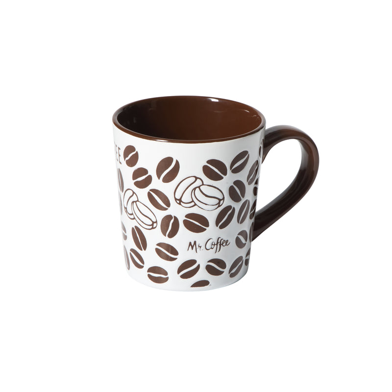 Mr. Coffee Vintage Brew 2pc 18oz Mug Set - Beans - Wax Relief - Stoneware - Gift Box (Open Window)