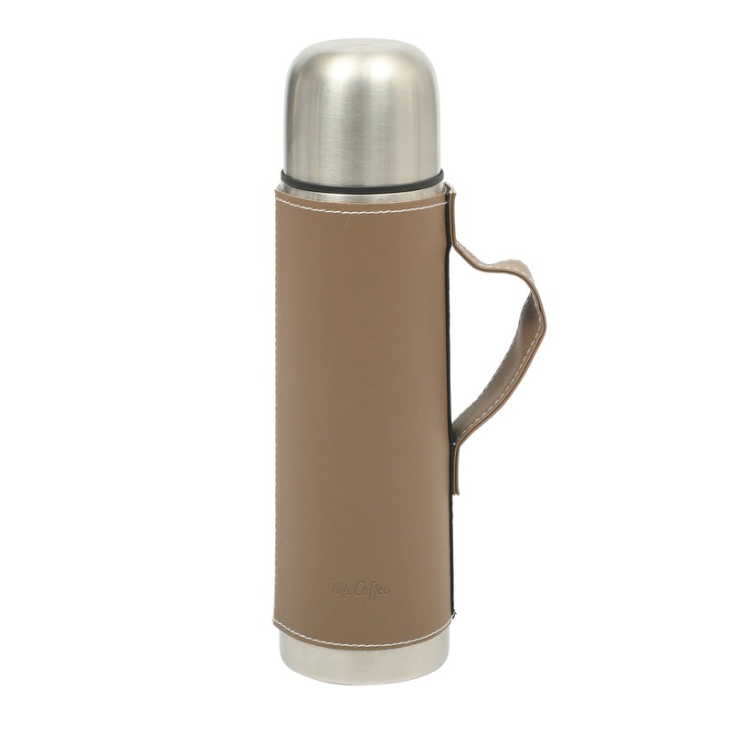 Mr. Coffee Leatherette 23oz Stainless Steel Double Wall Thermal Bottle w/ Lid & PU Handle - Black - Open Stock