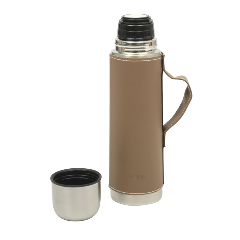 Mr. Coffee Leatherette 23oz Stainless Steel Double Wall Thermal Bottle w/ Lid & PU Handle - Black - Open Stock