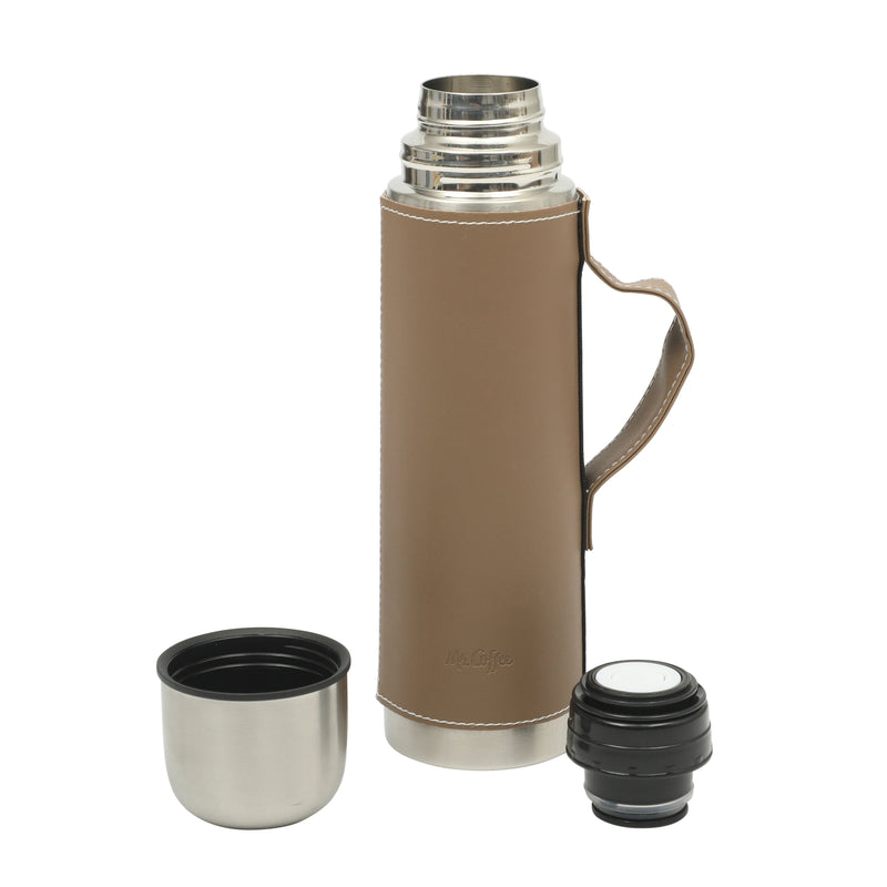 Mr. Coffee Leatherette 23oz Stainless Steel Double Wall Thermal Bottle w/ Lid & PU Handle - Black - Open Stock