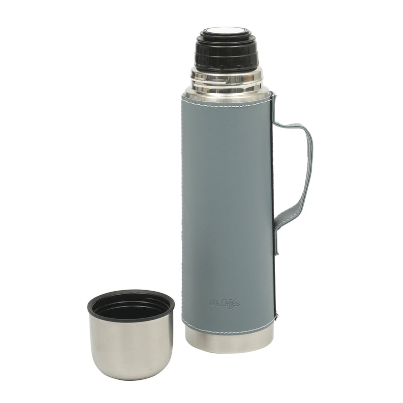 Mr. Coffee Leatherette 23oz Stainless Steel Double Wall Thermal Bottle w/ Lid & PU Handle - Black - Open Stock