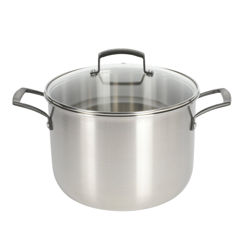 Babish 8qt Triply Stainless Steel Stockpot w/ Glass Lid & Black PVD Handle - Color Sleeve w/ Remailer