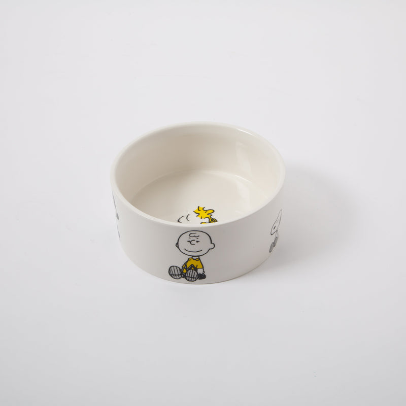 Peanuts Snack Time 6" Pet Bowl - Snoopy and Woodstock - Decorated - Stoneware - Open Stock w/ UPC Label
