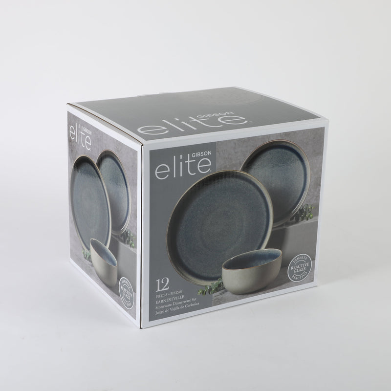Gibson Elite Earnestville 12pc Dinnerware Set - Reactive Glaze - Stoneware - Gift Box