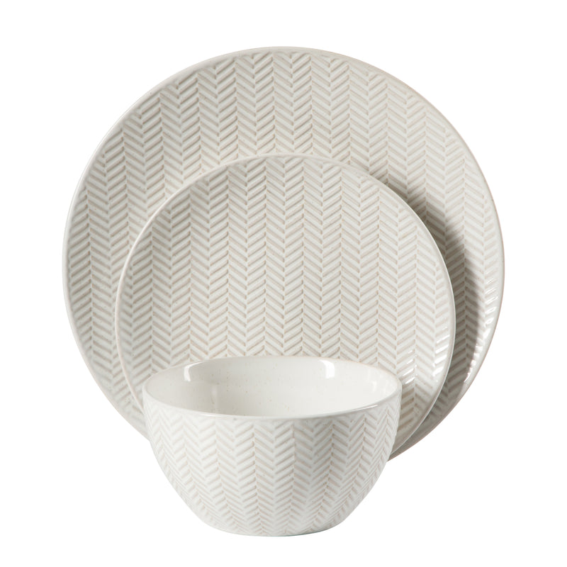 Gibson Elite Earlhart 12pc Dinnerware Set - 4 Assorted Designs - Cream - Reactive Glaze - Stoneware - Gift Box