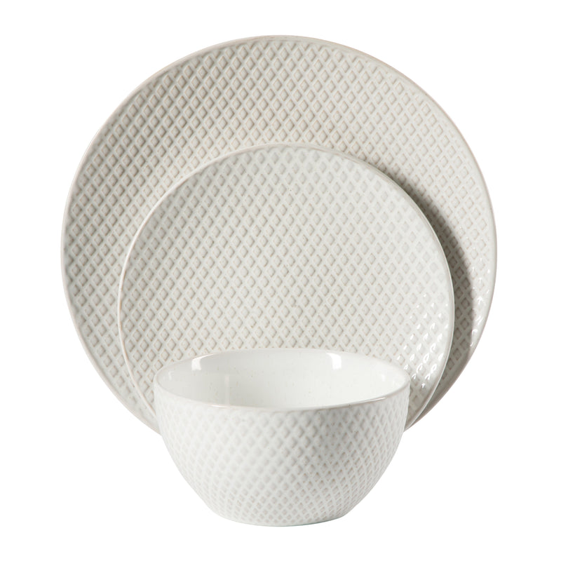 Gibson Elite Earlhart 12pc Dinnerware Set - 4 Assorted Designs - Cream - Reactive Glaze - Stoneware - Gift Box