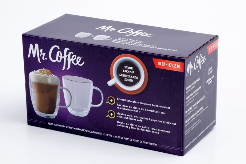 Mr. Coffee Retro Macchiato - 2pc 16 oz Double Wall Borosilicate Glass Mug Set - Clear - Handmade - Gift Box
