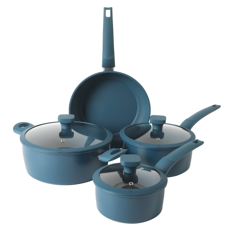 Gibson Home Helensburgh 7pc Carbon Steel Cookware Set w/ Silicone Rim Glass Lid - Soft Touch Bakelite Handle - Gift Box