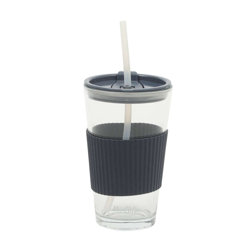 Mr. Coffee Sip Savvy - 4 pc 15oz Glass Tumbler w/ Lid & Straw - Factory Remailer