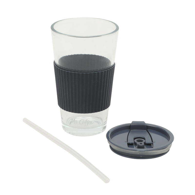Mr. Coffee Sip Savvy - 4 pc 15oz Glass Tumbler w/ Lid & Straw - Factory Remailer