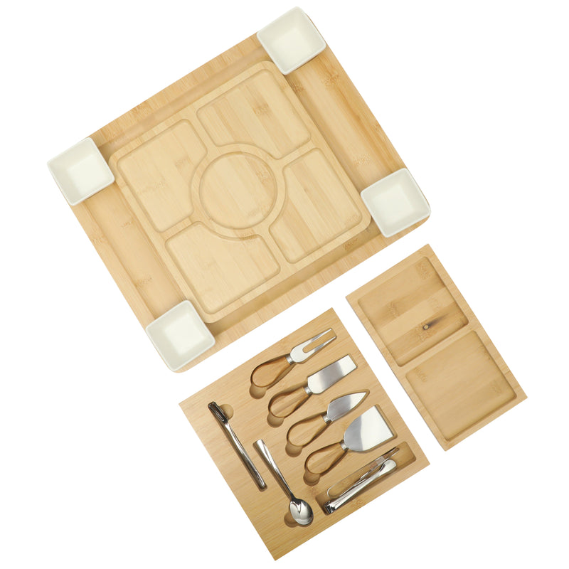 Gibson Home Rustic Insiprations 18pc Bamboo Charcuterie Board Kit w/ Fruit Tray - Gift Box w/ Remailer