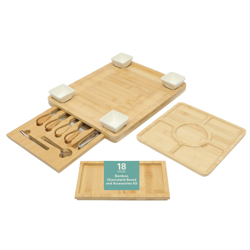 Gibson Home Rustic Insiprations 18pc Bamboo Charcuterie Board Kit w/ Fruit Tray - Gift Box w/ Remailer
