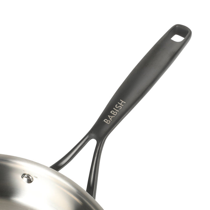 Babish 12" Triply Stainless Steel Frying Pan w/ Stainless Steel Lid & Black PVD Handle - Color Sleeve w/ Remailer