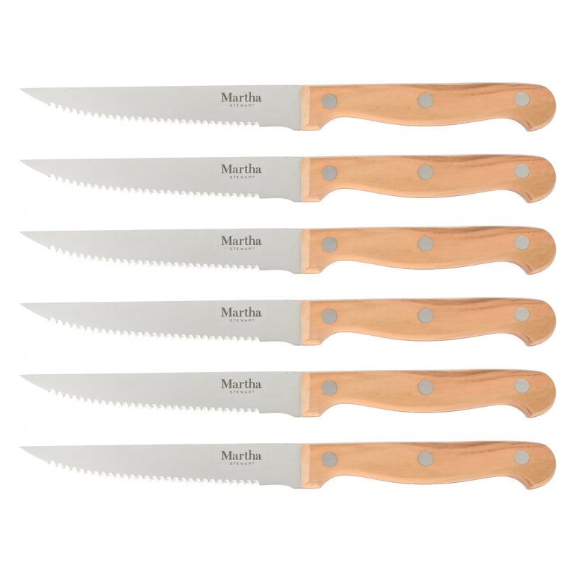 Martha Stewart Austenwood 15 pc Stainless Steel Cutlery Set - German Steel Blade - Olive Wood Handle - GBX w/ Remailer