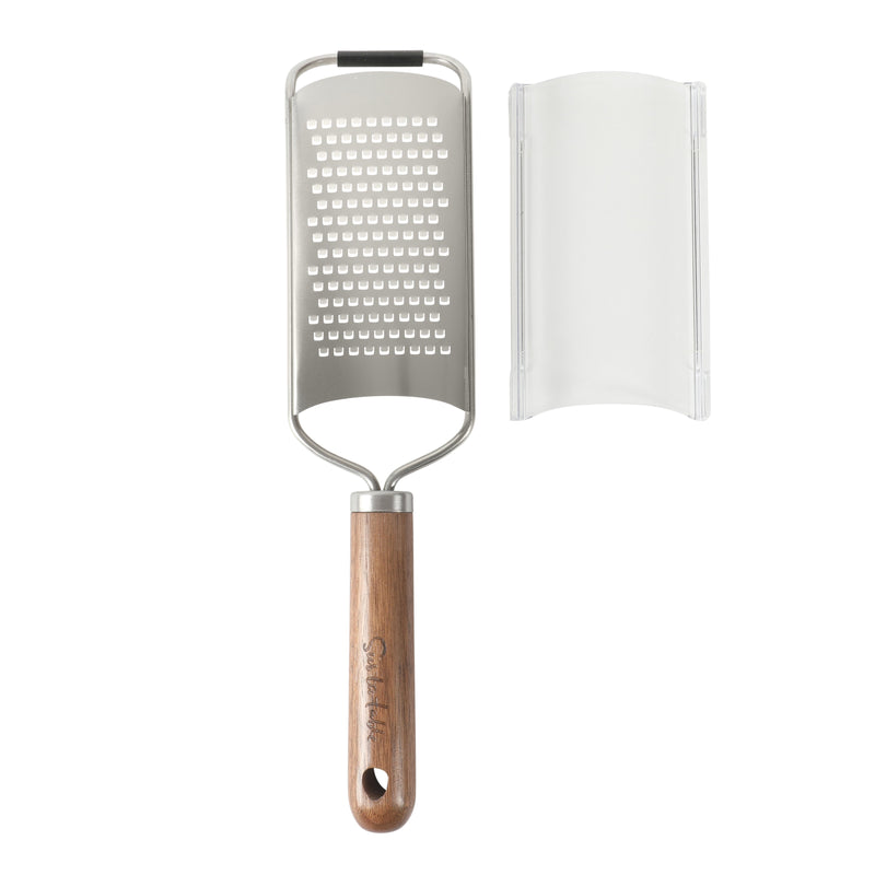 Sur La Table Kitchen Essentials Stainless Steel Flat Grater - Etched Stainless Steel Blade - Black Walnut WoodHandle - Tie Card