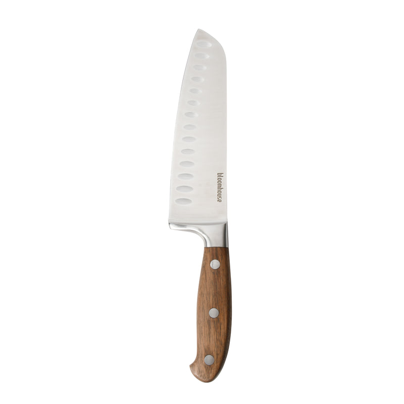 Bloomhouse 7" Stainless Steel Santoku Knife - German Steel Blade - Walnut Wood Handle - Mirror Polish - GBX w/ Remailer