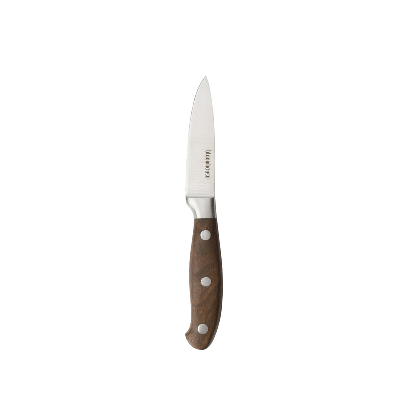 Bloomhouse 3.5" Stainless Steel Paring Knife - German Steel Blade - Walnut Wood Handle - Mirror Polish - GBX w/ Remailer