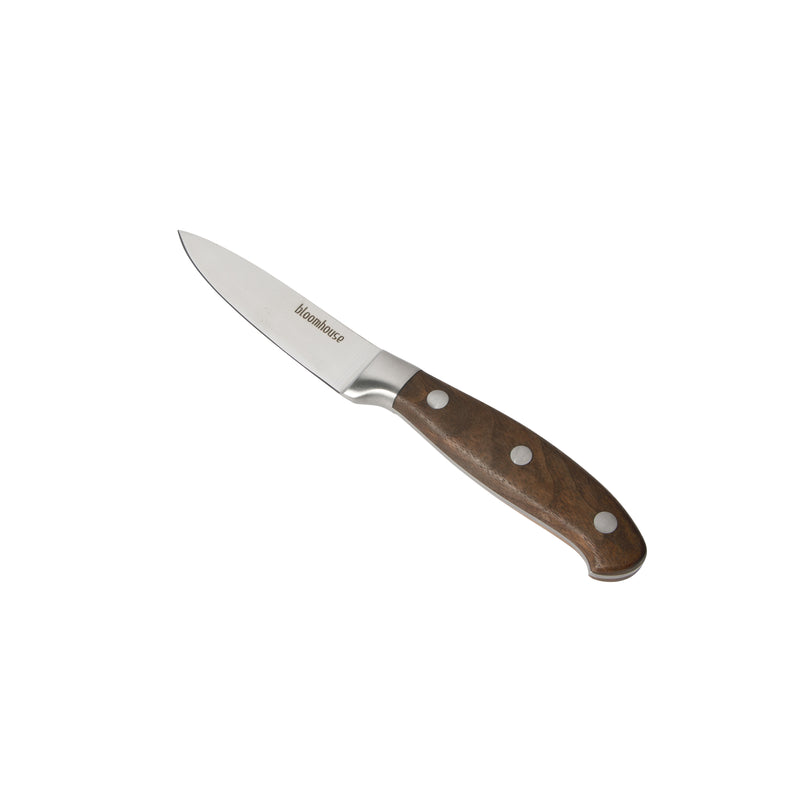 Bloomhouse 3.5" Stainless Steel Paring Knife - German Steel Blade - Walnut Wood Handle - Mirror Polish - GBX w/ Remailer
