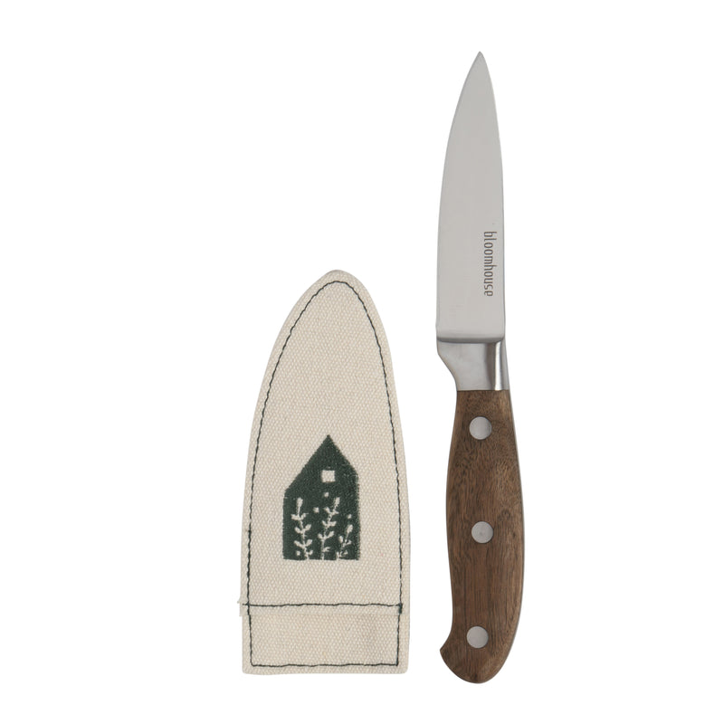 Bloomhouse 3.5" Stainless Steel Paring Knife - German Steel Blade - Walnut Wood Handle - Mirror Polish - GBX w/ Remailer