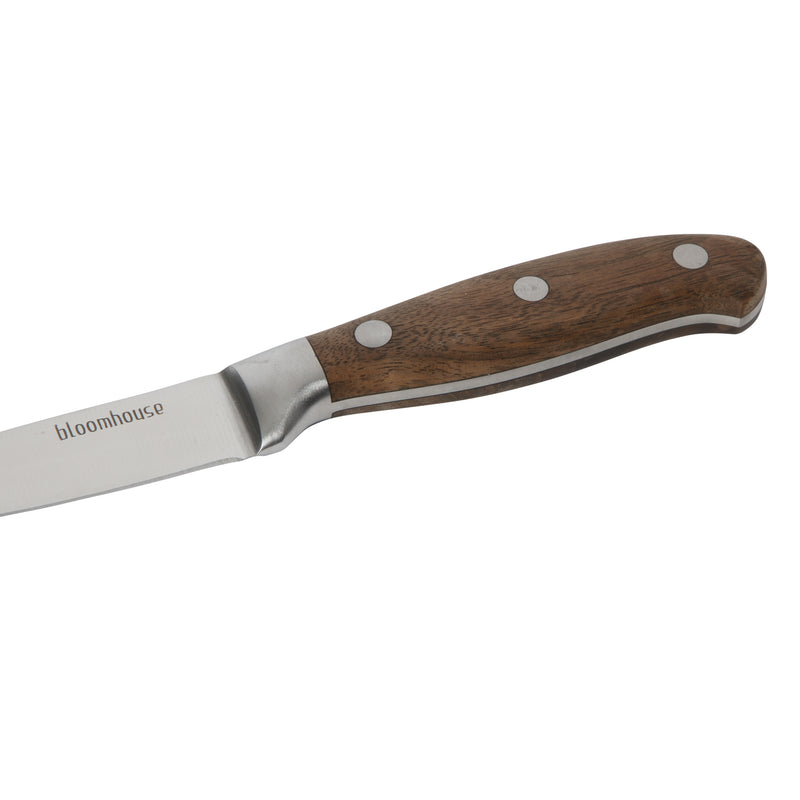 Bloomhouse 3.5" Stainless Steel Paring Knife - German Steel Blade - Walnut Wood Handle - Mirror Polish - GBX w/ Remailer