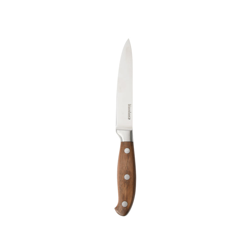 Bloomhouse 5" Stainless Steel Utility Knife - German Steel Blade - Walnut Wood Handle - Mirror Polish - GBX w/ Remailer