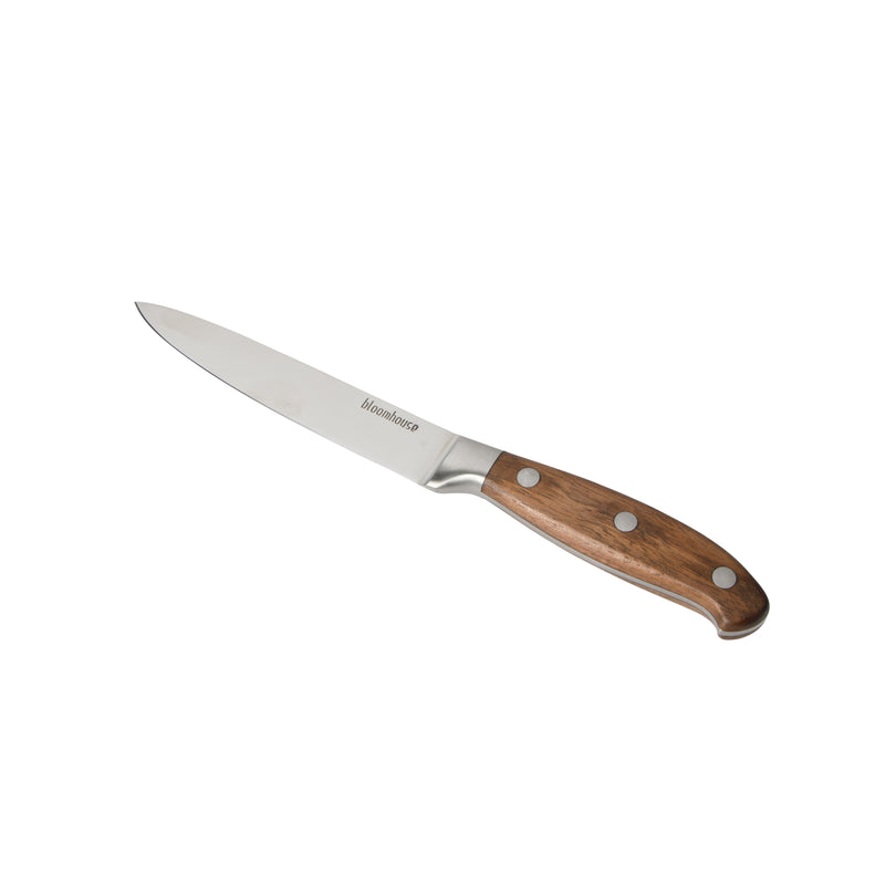 Bloomhouse 5" Stainless Steel Utility Knife - German Steel Blade - Walnut Wood Handle - Mirror Polish - GBX w/ Remailer