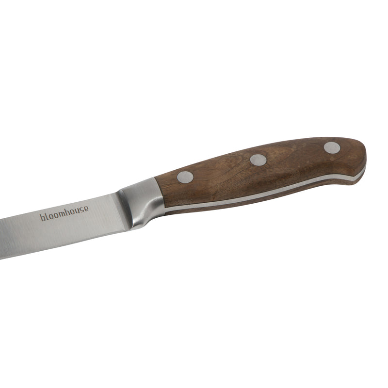 Bloomhouse 5" Stainless Steel Utility Knife - German Steel Blade - Walnut Wood Handle - Mirror Polish - GBX w/ Remailer