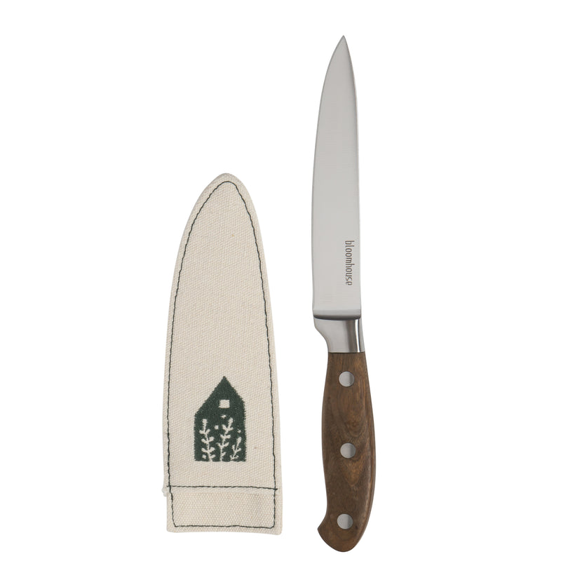 Bloomhouse 5" Stainless Steel Utility Knife - German Steel Blade - Walnut Wood Handle - Mirror Polish - GBX w/ Remailer