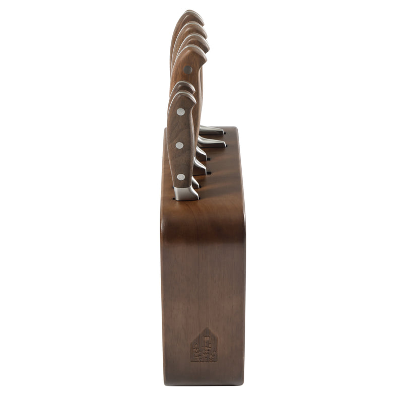 Bloomhouse 7pc Cutlery Set w/ Walnut Wood Block - German Steel Blade - Walnut Wood Handle - Mirror Polish - GBX w/ Remailer