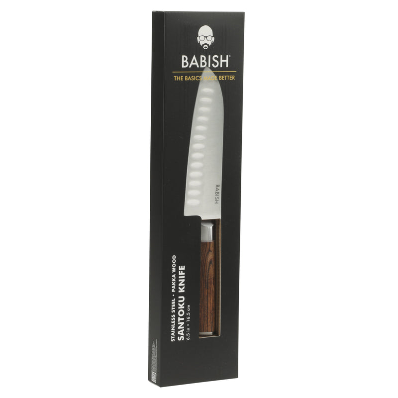 Babish 6.5" German Steel Santoku Knife w/ Paka Wood Handle - Gift Box w/ Remailer