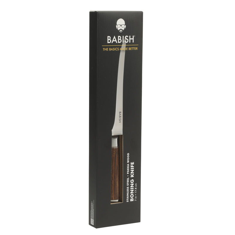 Babish 7" German Steel Boning Knife w/ Paka Wood Handle - Gift Box w/ Remailer