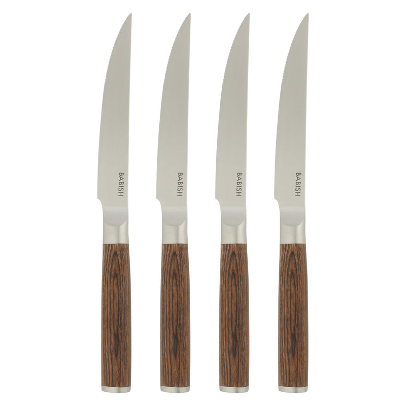 Babish 4 pc 4.9" German Steel Steak Knives w/ Paka Wood Handle - Gift Box w/ Remailer