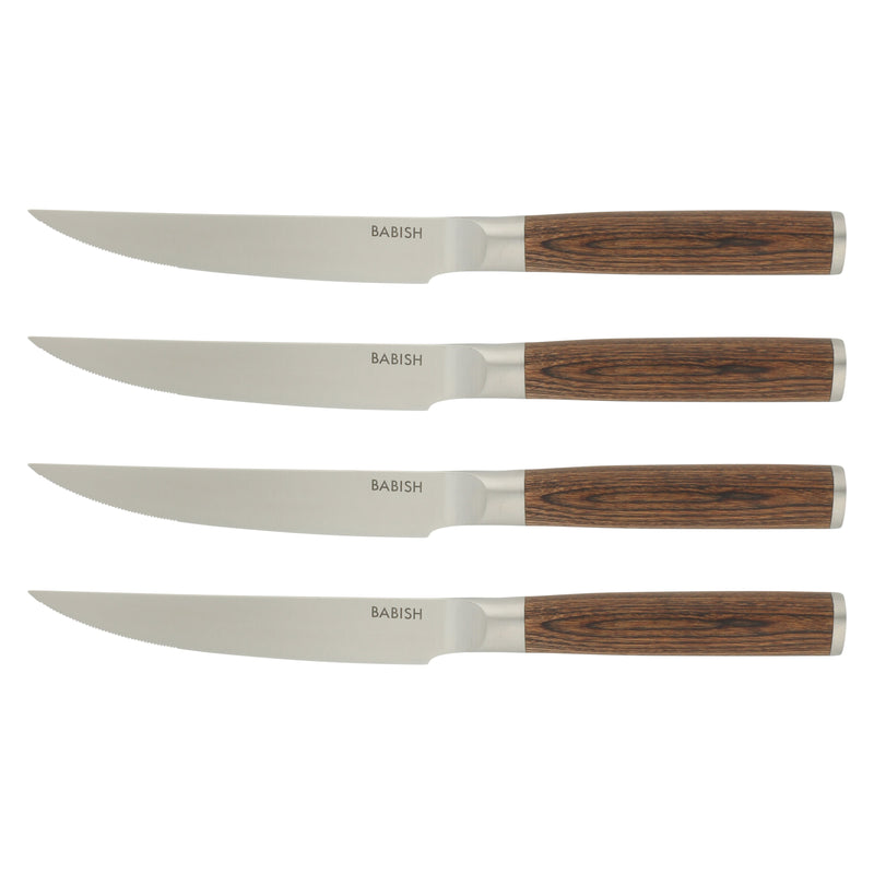 Babish 4 pc 4.9" German Steel Steak Knives w/ Paka Wood Handle - Gift Box w/ Remailer