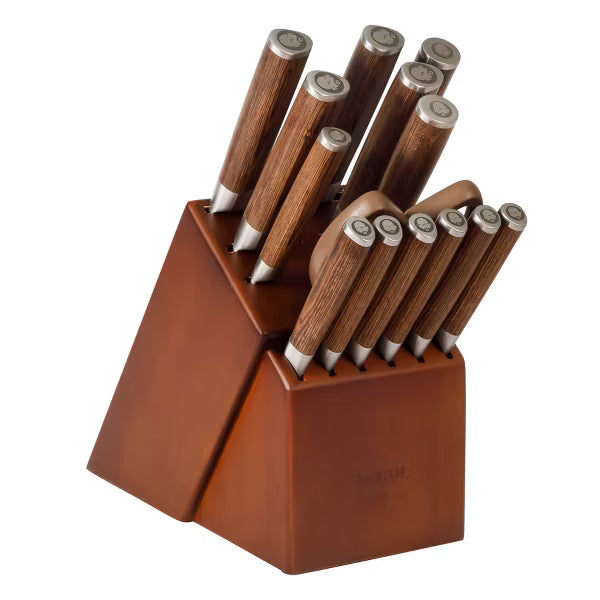 Babish 15pc Stainless Steel Cutlery Set w/ Wood Block - German Steel Blade - GBX w/ Remailer