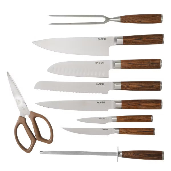 Babish 15pc Stainless Steel Cutlery Set w/ Wood Block - German Steel Blade - GBX w/ Remailer