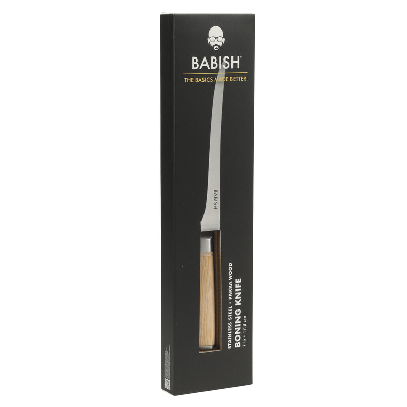 Babish 7" German Steel Boning Knife w/ Paka Wood Handle - Gift Box w/ Remailer